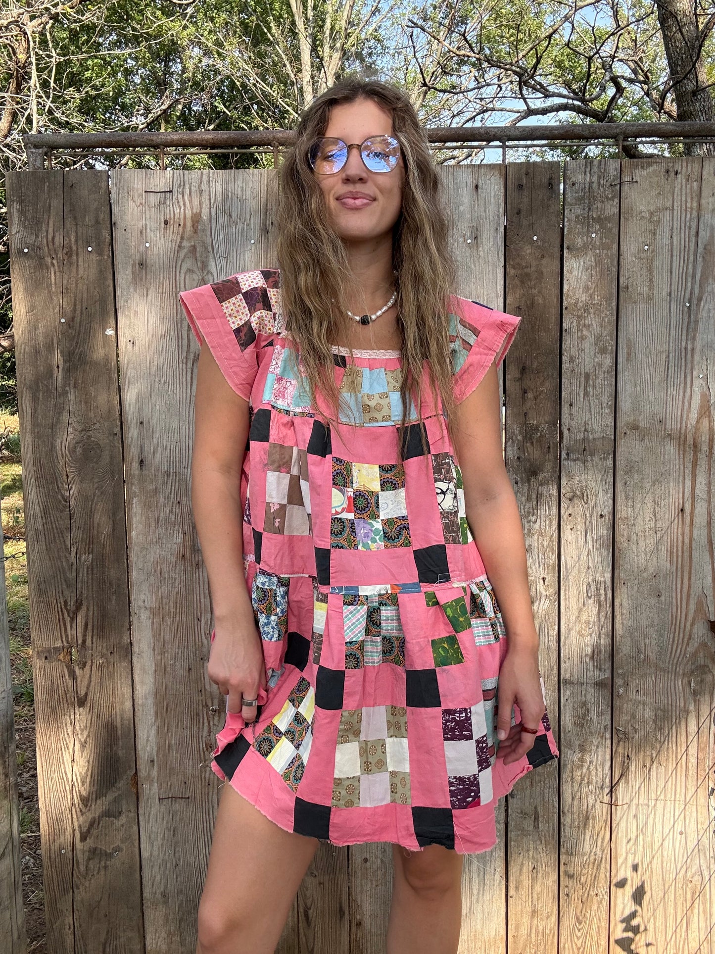 Pink Patchwork Babydoll Dress