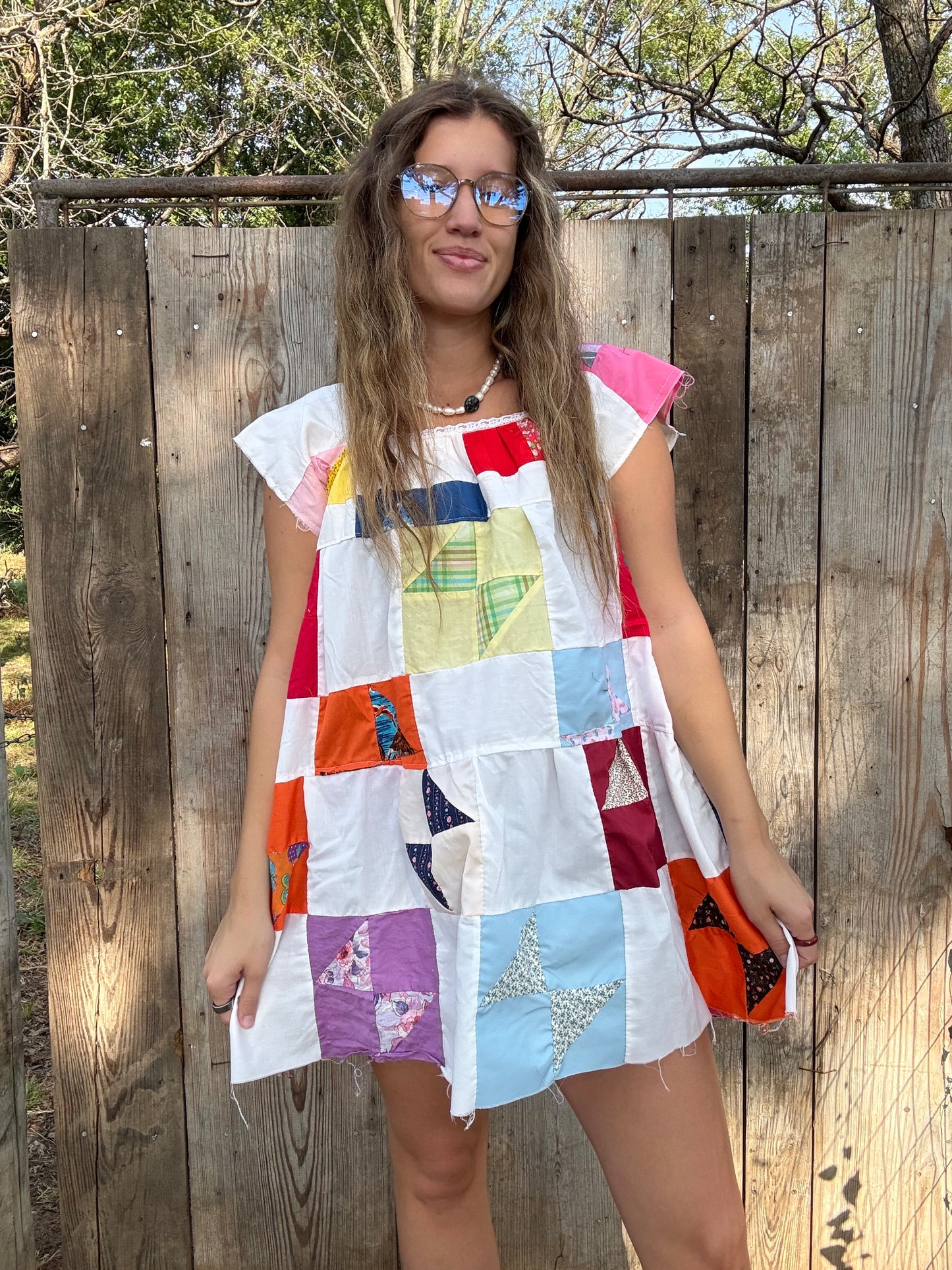 Rainbow Patchwork Babydoll Dress