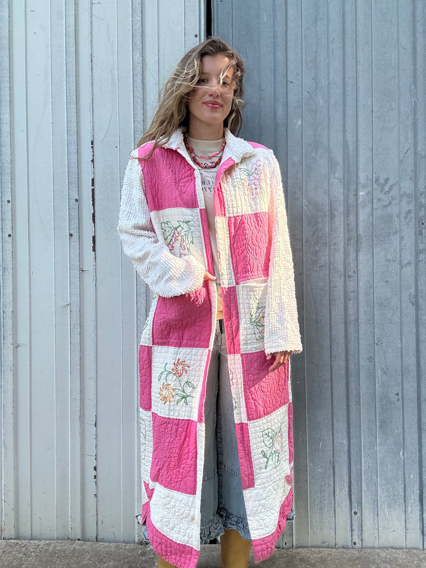 Embroidered Pink Duster M/L