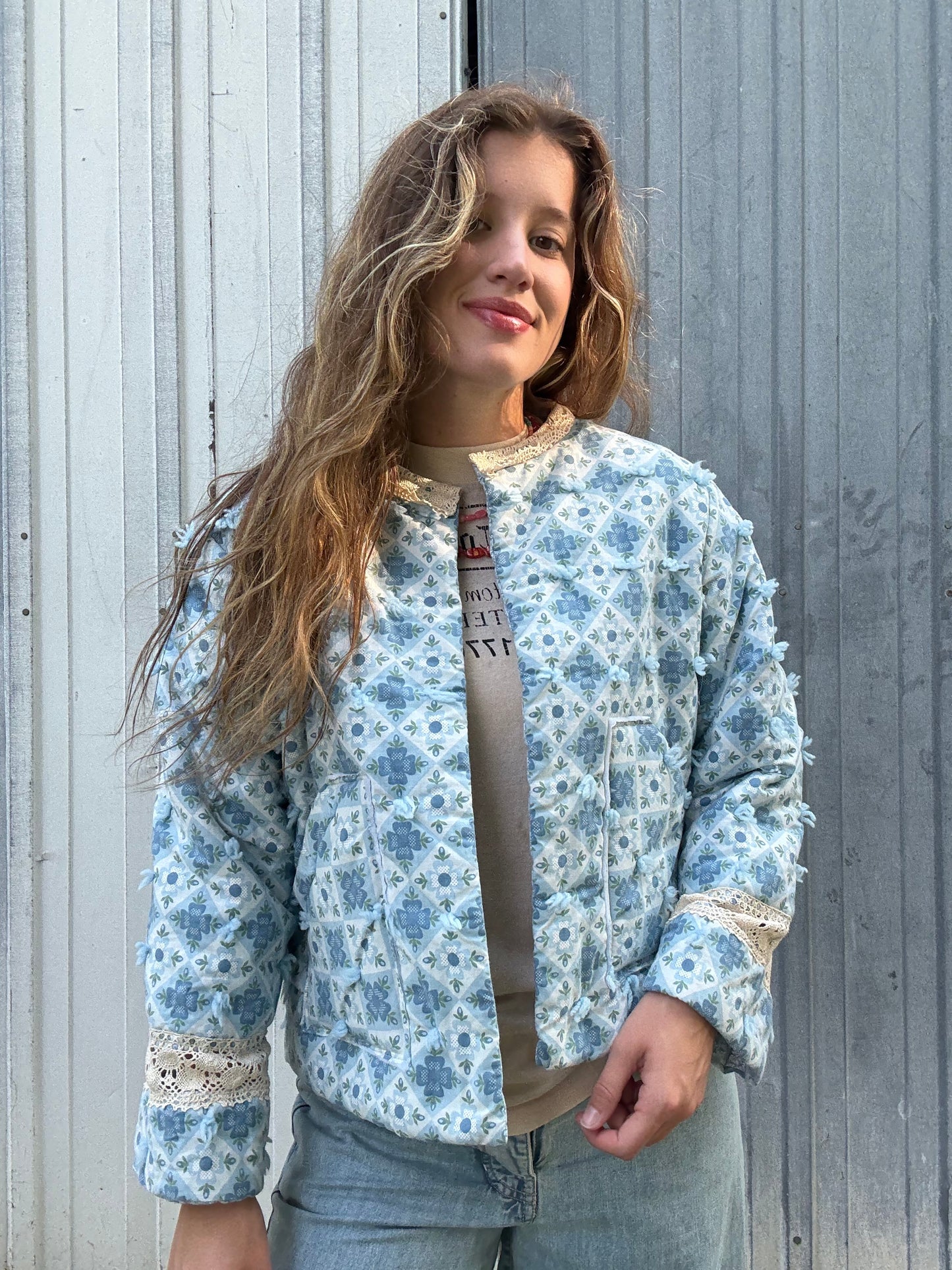Hand-Tied Lace Quilt Jacket S/M