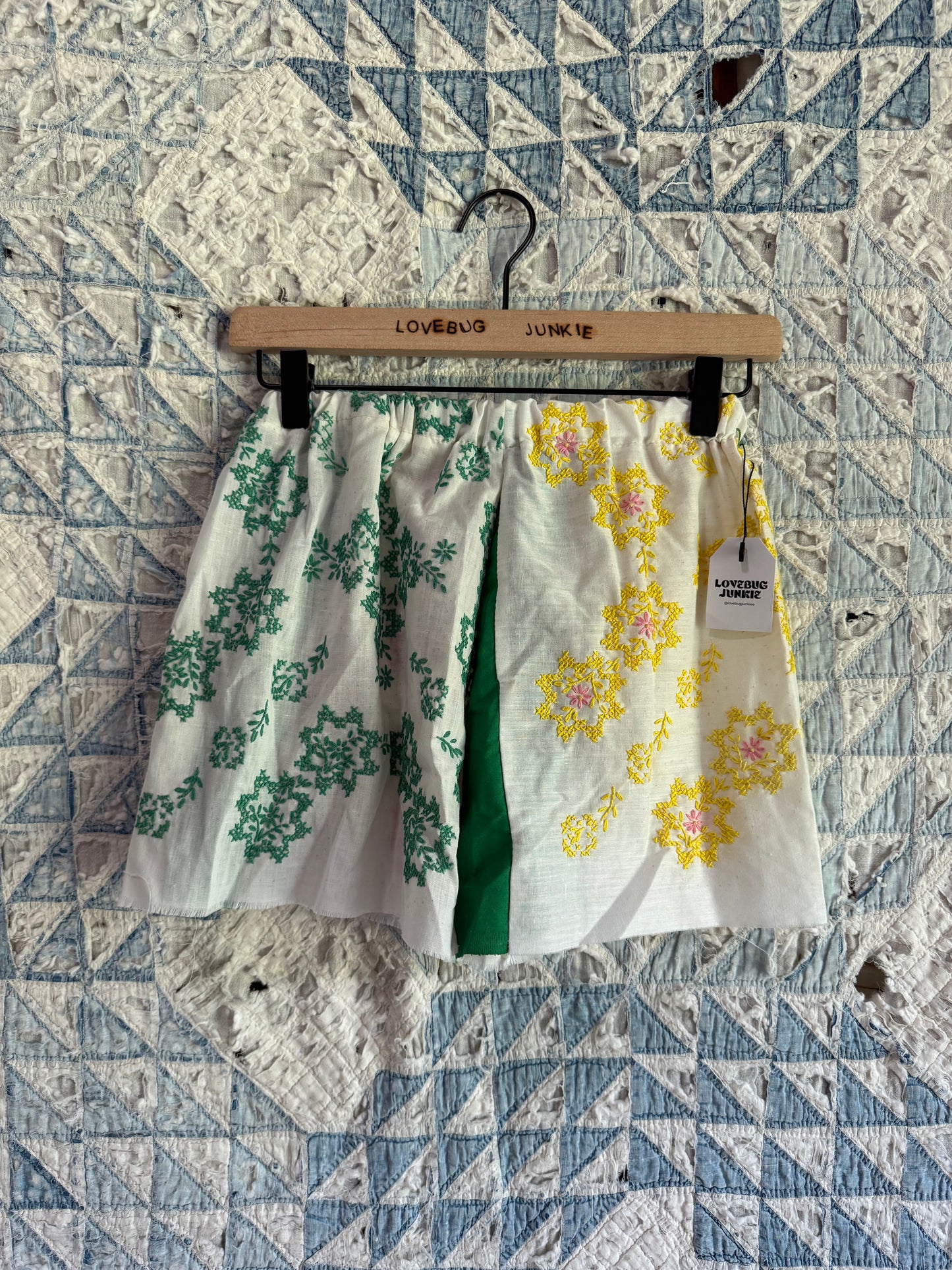 Quilt Top Embroidered Shorts