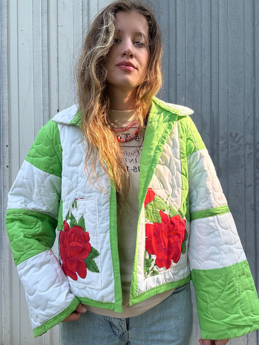 Hand-Painted Roses Quilt Jacket M/L