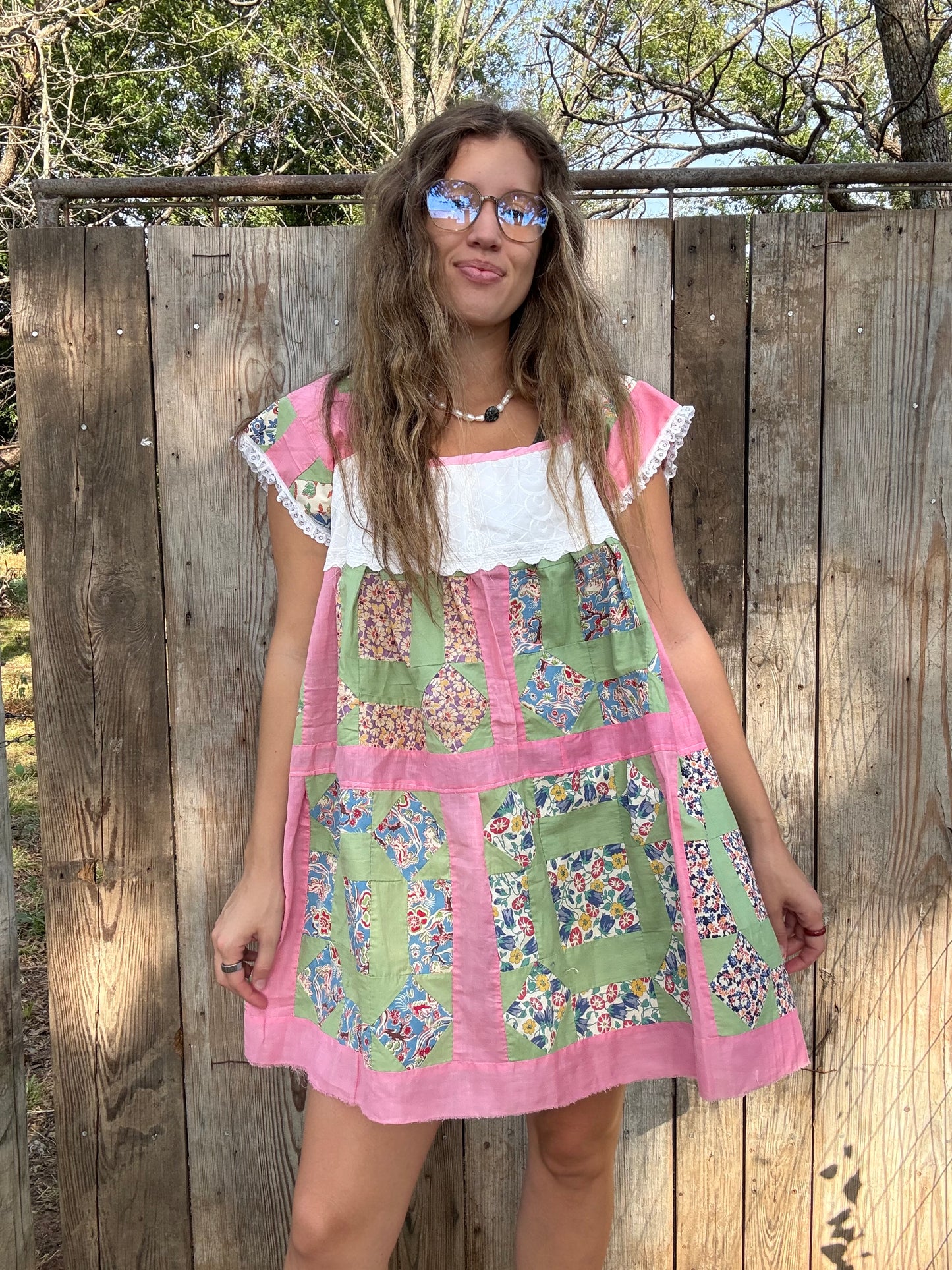 Pink + Green Babydoll Dress